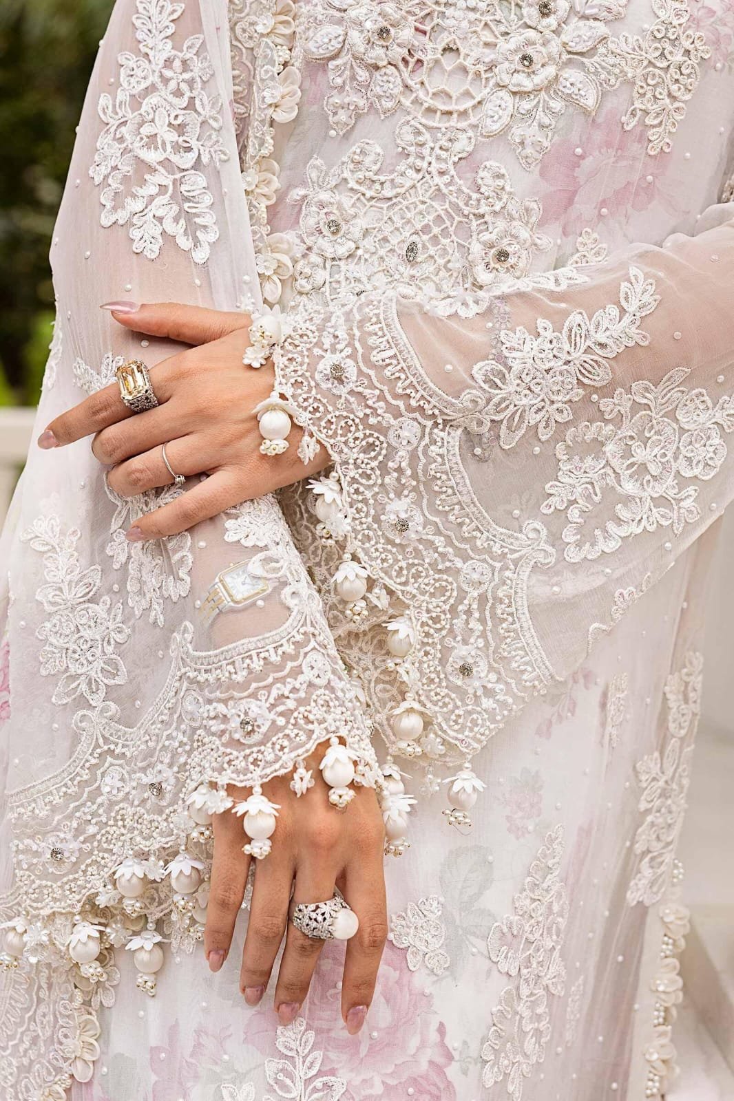 embroidered floral chiffon 3 piece suit with sheer lace sleeves embroidered floral chiffon 3 piece suit with sheer lace sleeves