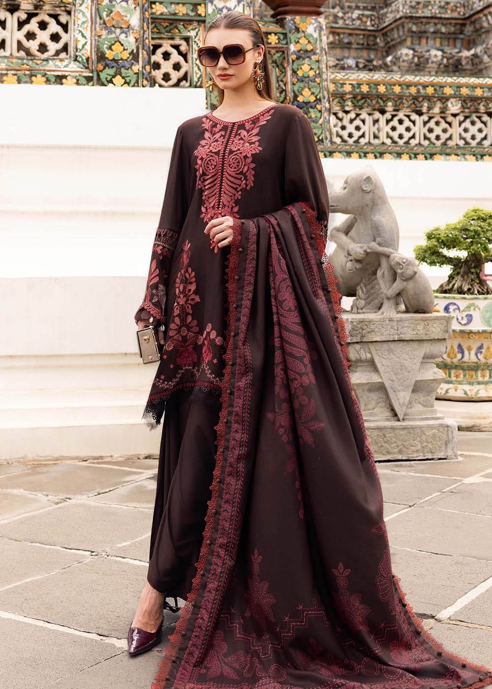 chocolate maroon royale linen embroidered 3 piece suit – m print inspired design chocolate maroon royale linen embroidered 3 piece suit – m print inspired design