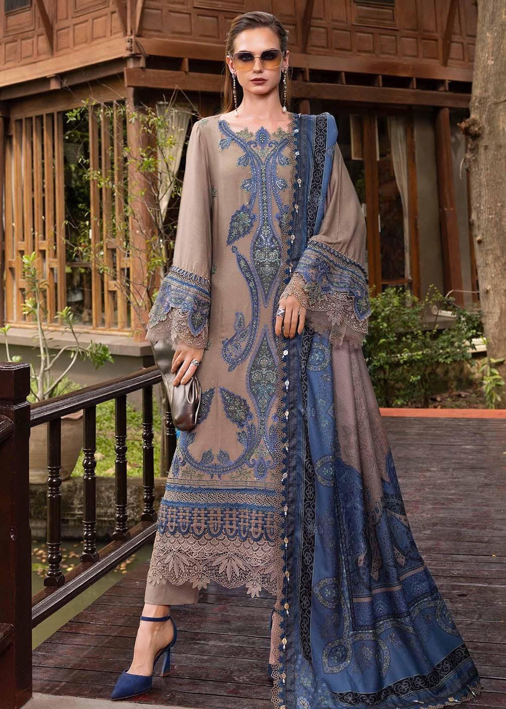 mocha sapphire elegance linen embroidered 3 piece suit – m print inspired design mocha sapphire elegance linen embroidered 3 piece suit – m print inspired design