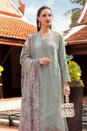 Home mint blossom grace linen embroidered 3 piece suit – m print inspired design