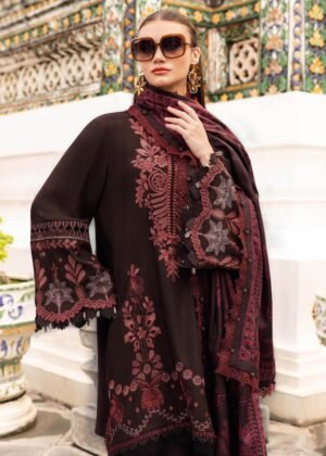 chocolate maroon royale linen embroidered 3 piece suit – m print inspired design