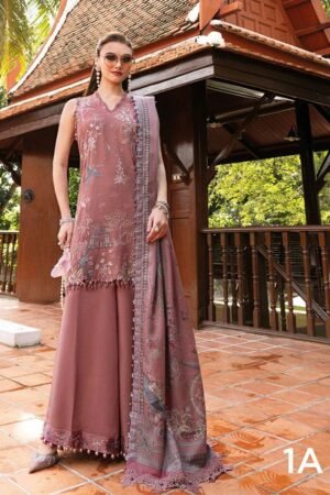 dusty rose elegance linen embroidered 3 piece suit – m print inspired design