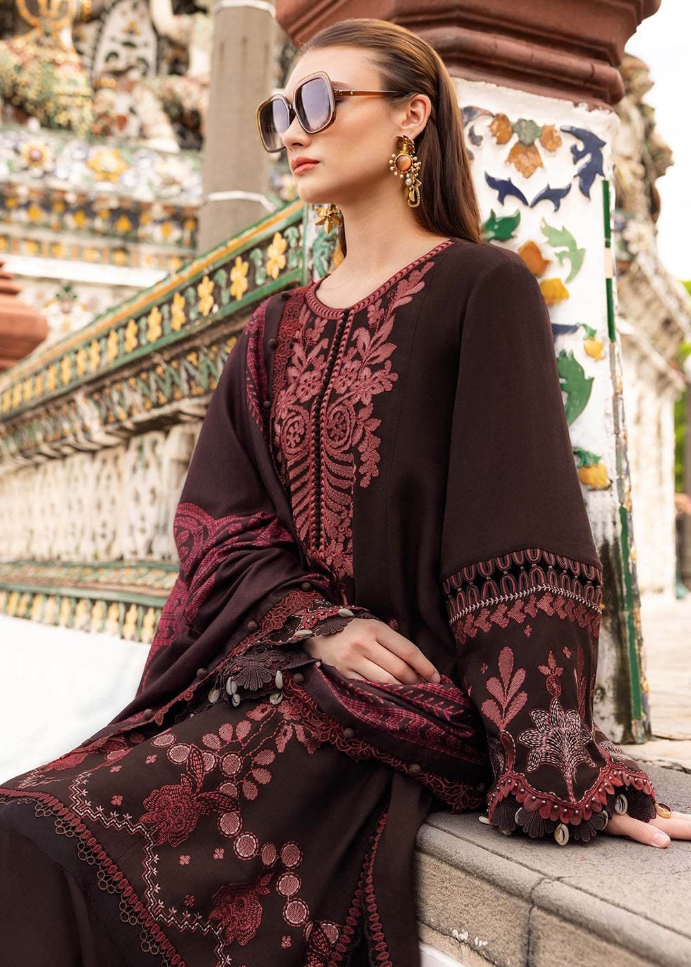 chocolate maroon royale linen embroidered 3 piece suit – m print inspired design chocolate maroon royale linen embroidered 3 piece suit – m print inspired design