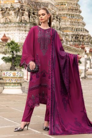 royal fuchsia grace linen embroidered 3 piece suit – m print inspired design